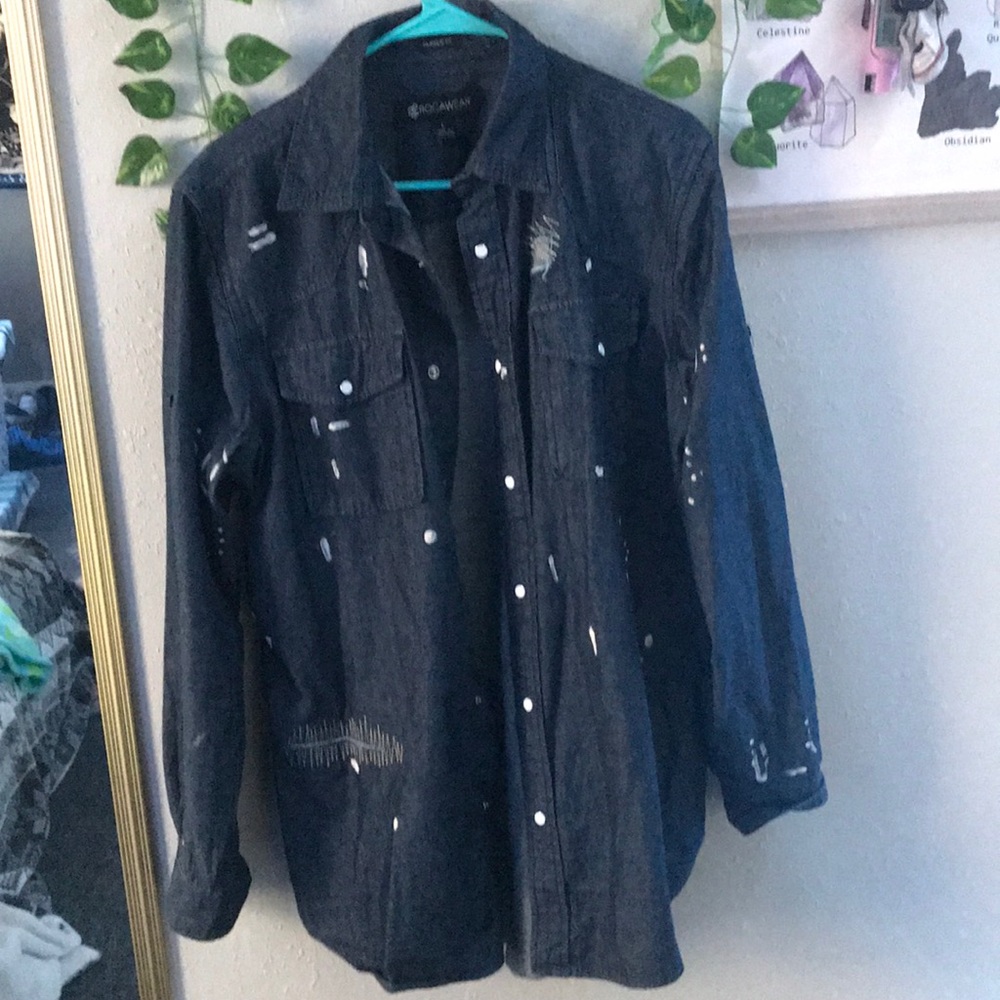 Jean Button-Down with Paint Splatter Design